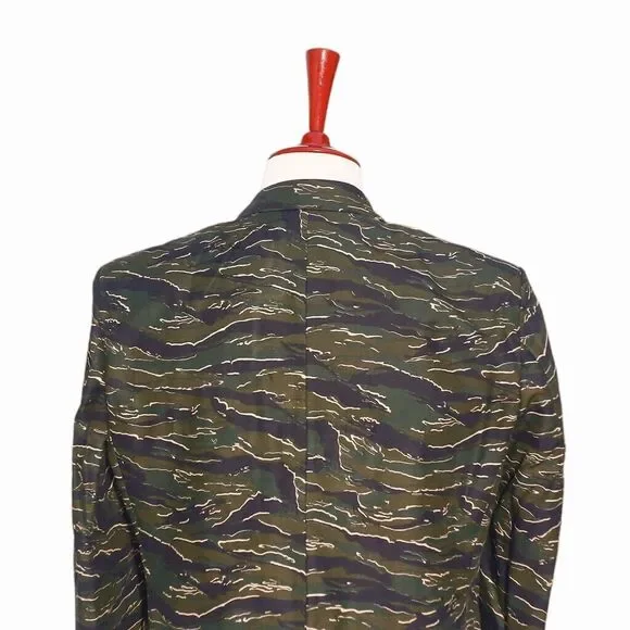 Mens Blazer Camouflage Camo Green Formal Party Wedding Jacket
